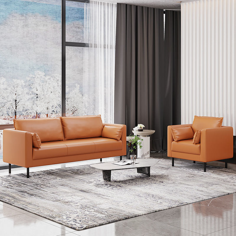 Tuxedo Arm Sofa Stain Resistant Faux Leather Standard Sofa with 4 Pillows