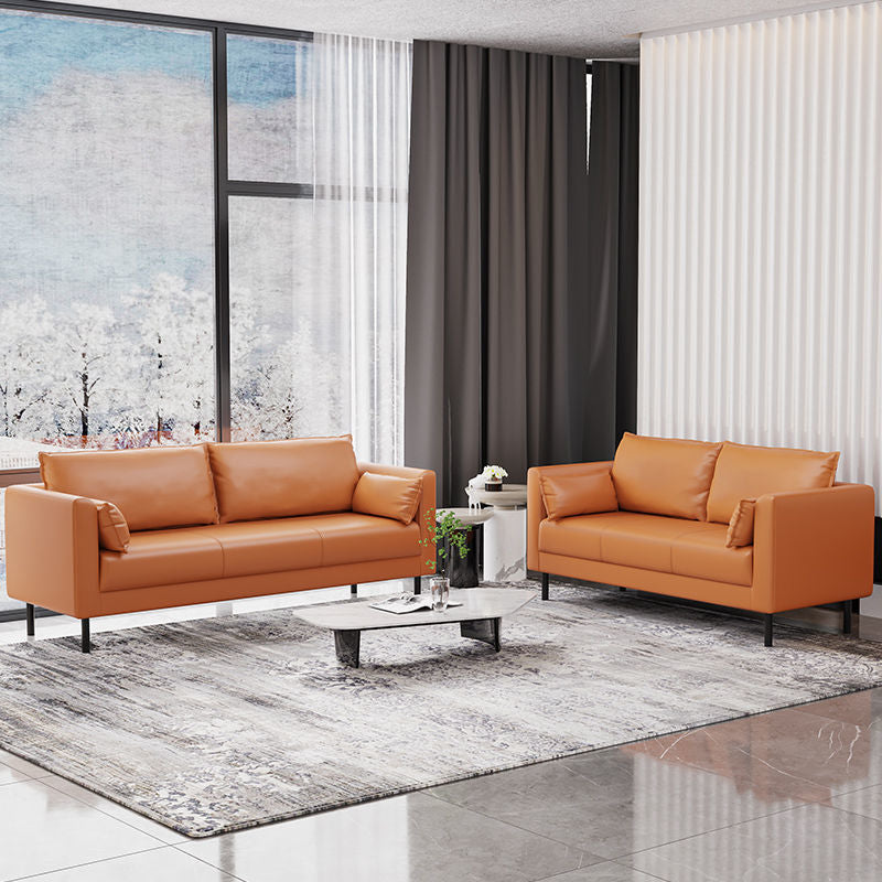 Tuxedo Arm Sofa Stain Resistant Faux Leather Standard Sofa with 4 Pillows
