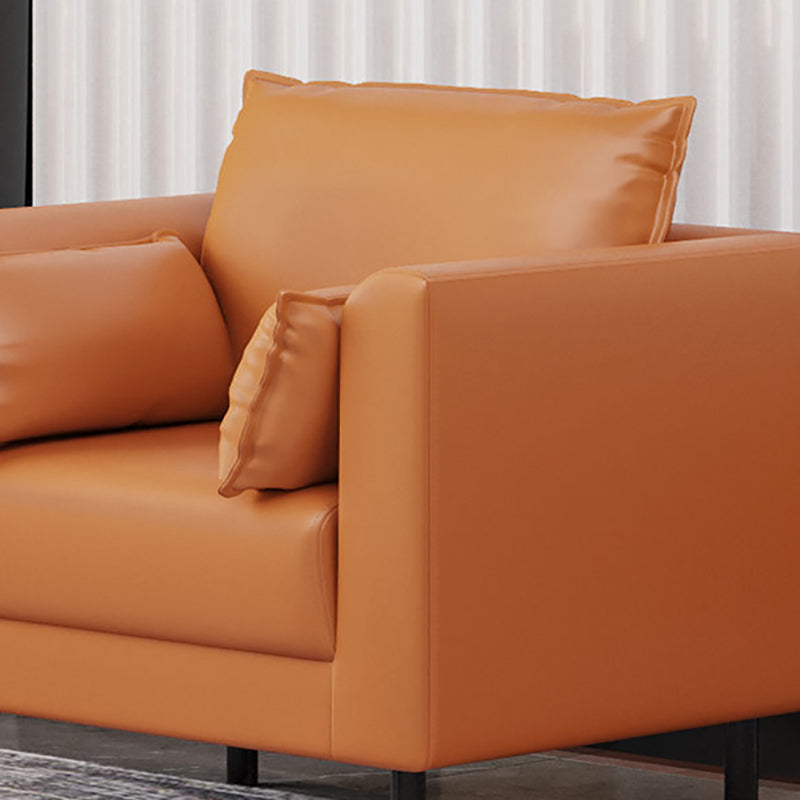 Tuxedo Arm Sofa Stain Resistant Faux Leather Standard Sofa with 4 Pillows