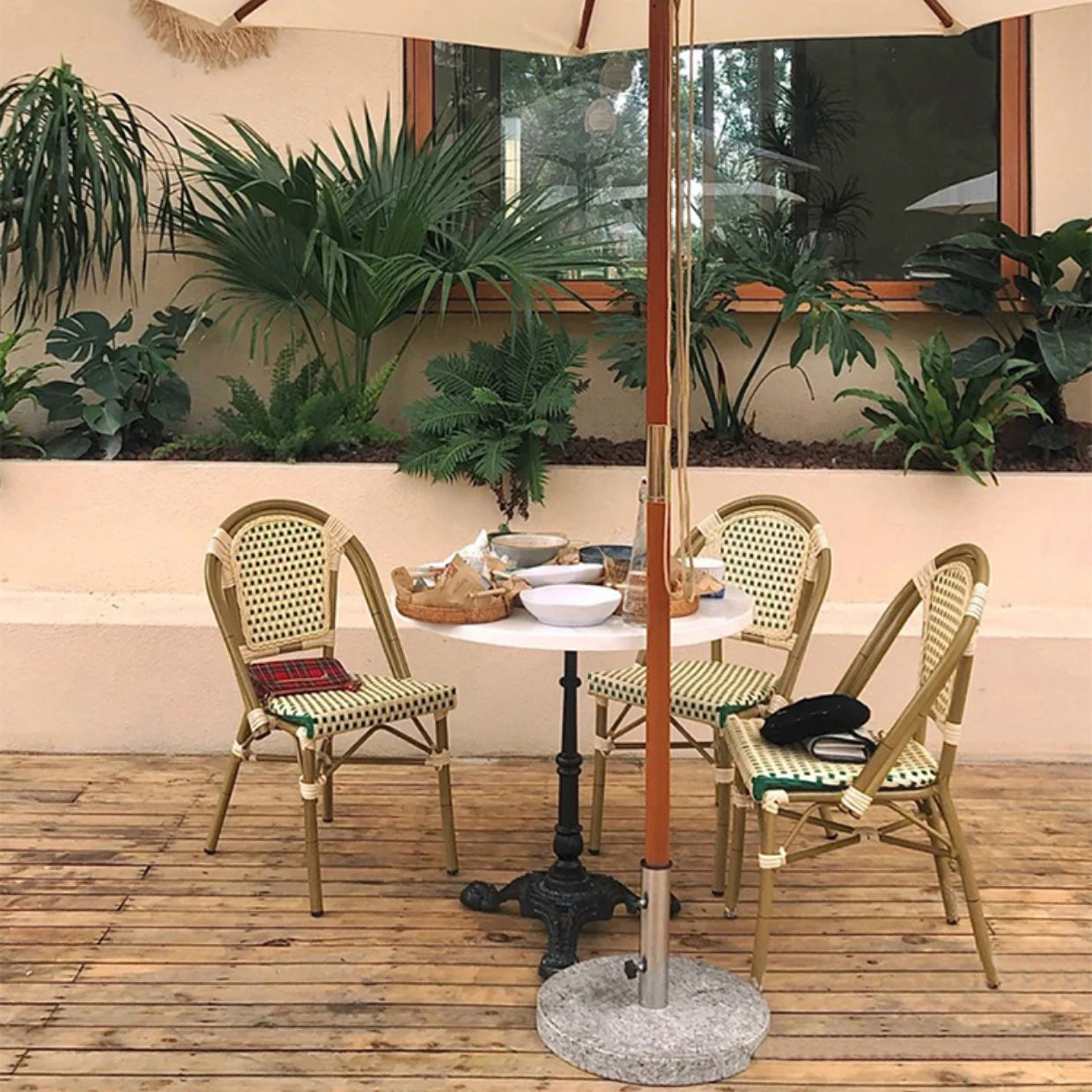 Tropical Dining Side Chair/Dining Armchair with Faux Rattan Back