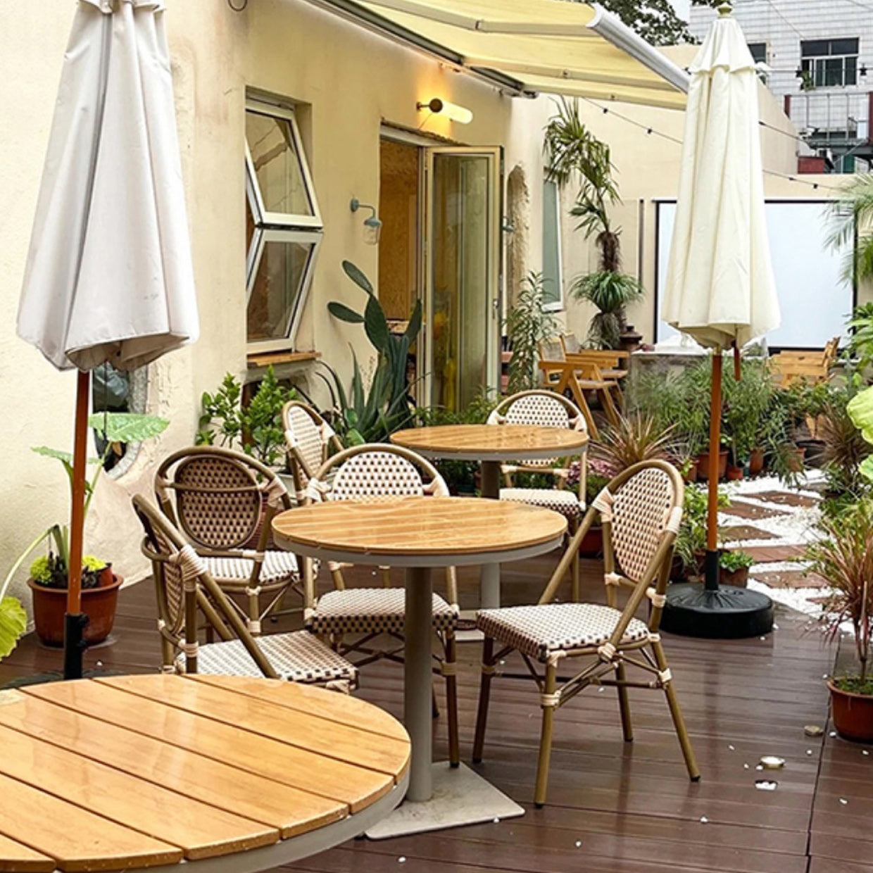 Tropical Dining Side Chair/Dining Armchair with Faux Rattan Back