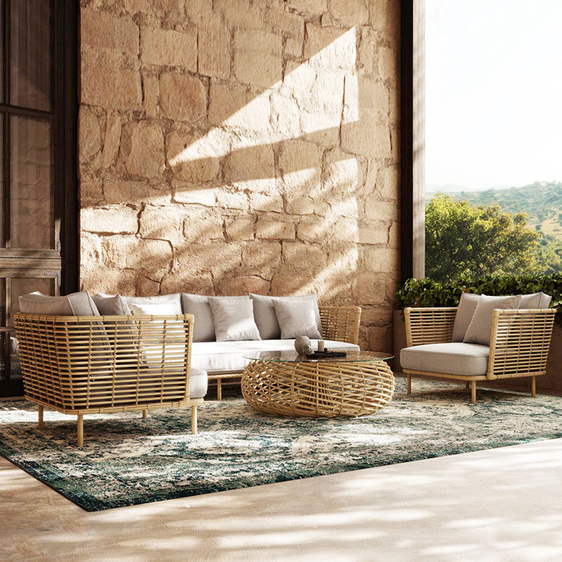 Metal Rattan Patio Sofa Tropical Style Outdoor Simple Sofa Outdoor Patio Sofa