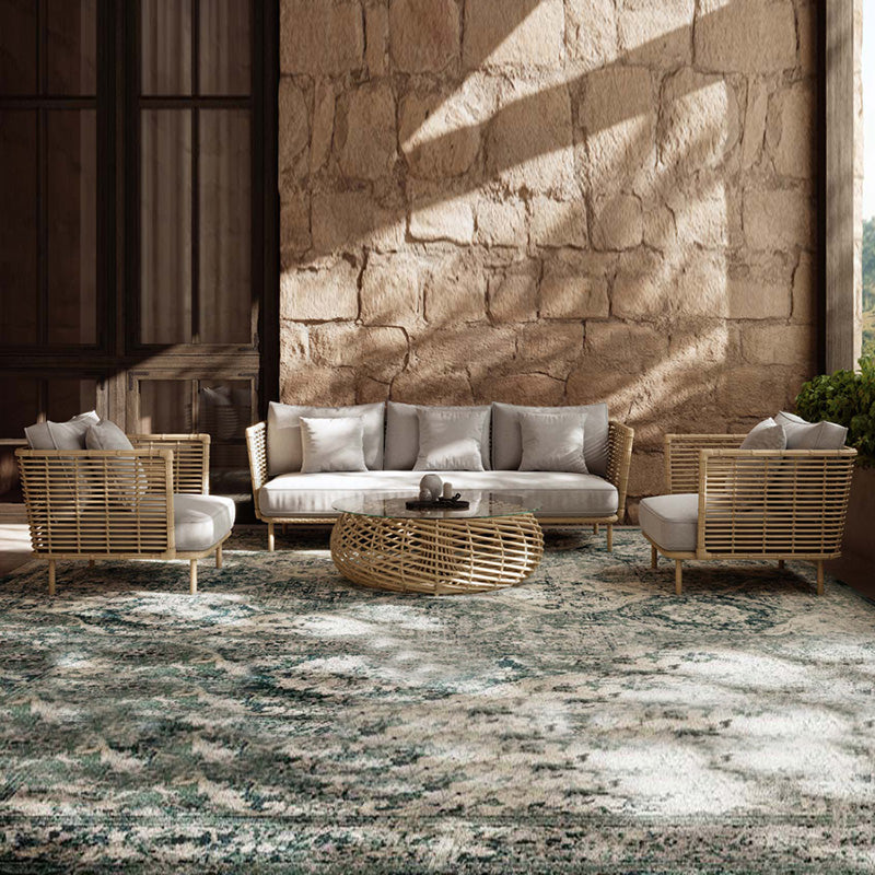 Metal Rattan Patio Sofa Tropical Style Outdoor Simple Sofa Outdoor Patio Sofa