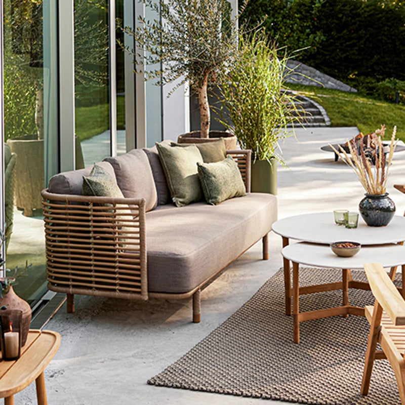 Metal Rattan Patio Sofa Tropical Style Outdoor Simple Leisure Outdoor Patio Sofa