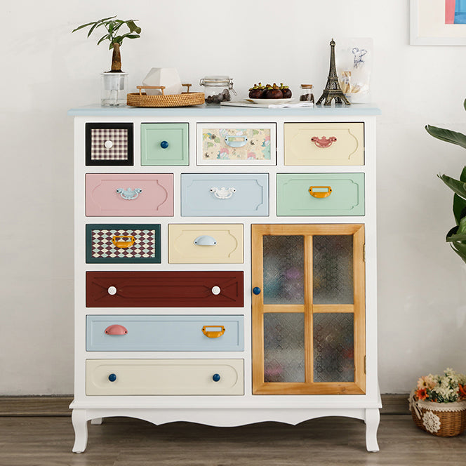 Coastal Storage Chest Dresser Manufactured Wood Dresser with Drawers and Doors