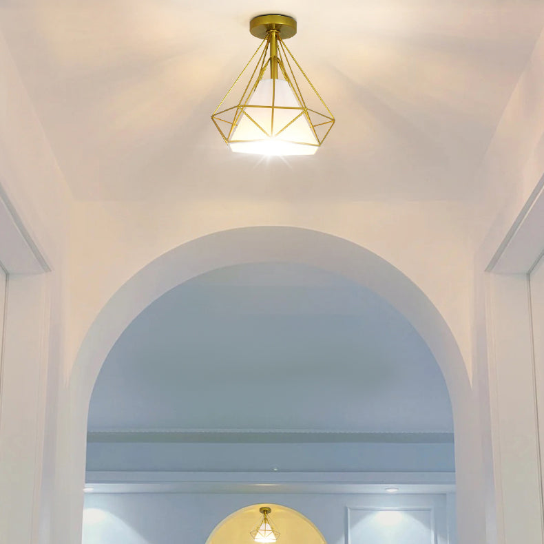 1 - Light Flush Mount Light Geometric Iron and Fabric Ceiling Flush in Black / Gold