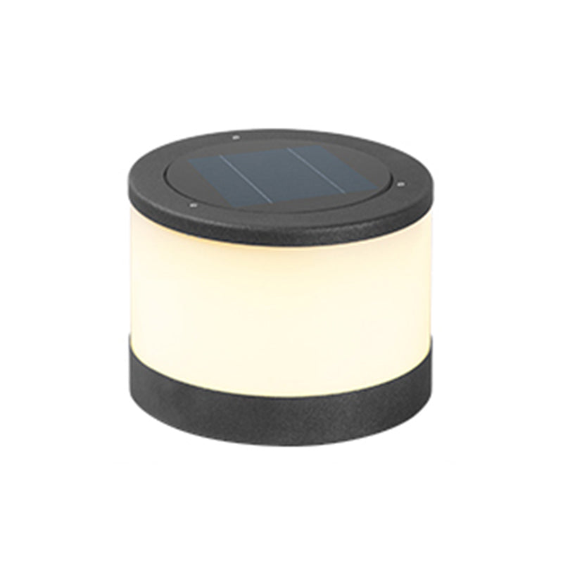 Metal Round Shape Outdoor Lights Modern Style 1 Light Solar Pillar Lamp in Black