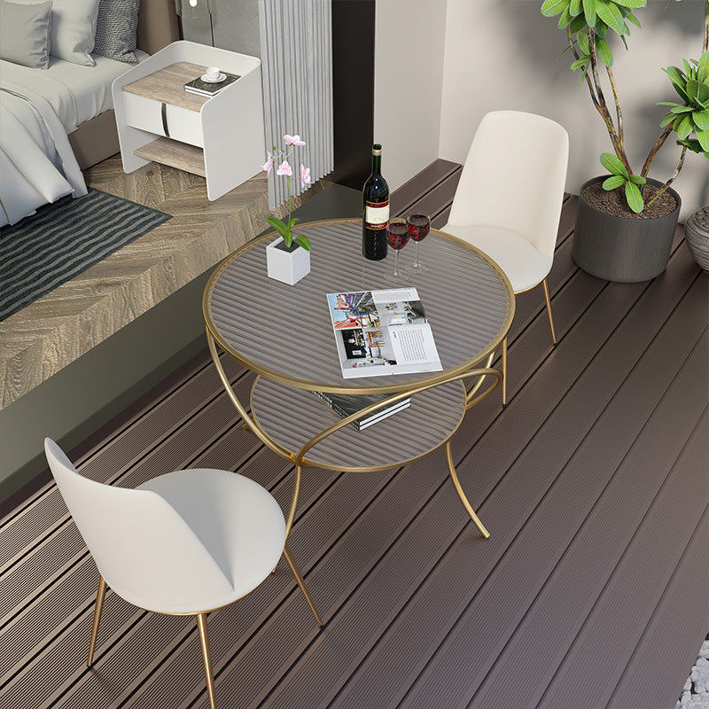 Round Shape Side Table Golden Farmhouse Style 2-Tier End Table