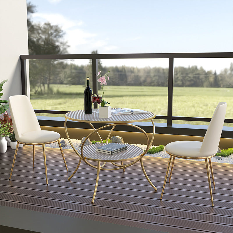 Round Shape Side Table Golden Farmhouse Style 2-Tier End Table