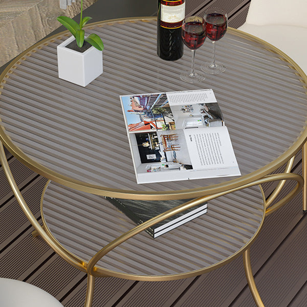 Round Shape Side Table Golden Farmhouse Style 2-Tier End Table