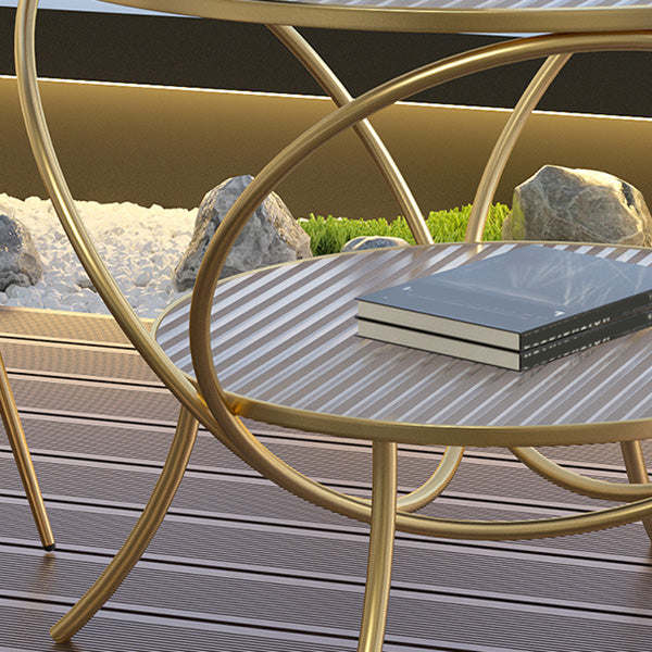 Round Shape Side Table Golden Farmhouse Style 2-Tier End Table