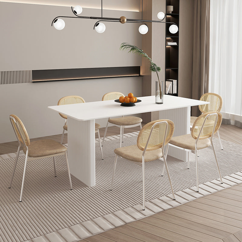 Modern 1/2/5/7 Pieces Dining Chairs Set Rectangle Stone Furniture in White