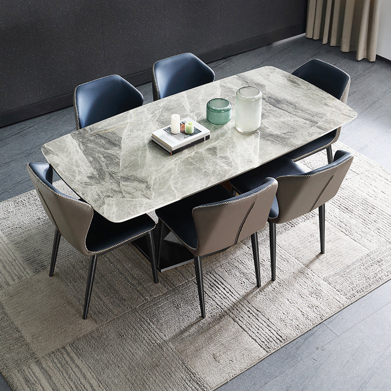 High Gloss Grey Stone Dinette Table Set 1/4/5/6/7 Pieces Modern Dining Set