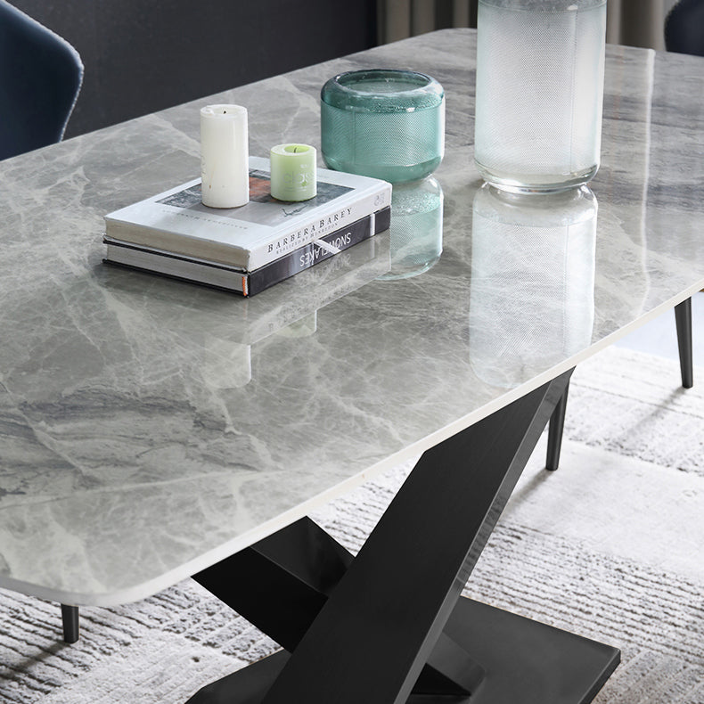 High Gloss Grey Stone Dinette Table Set 1/4/5/6/7 Pieces Modern Dining Set