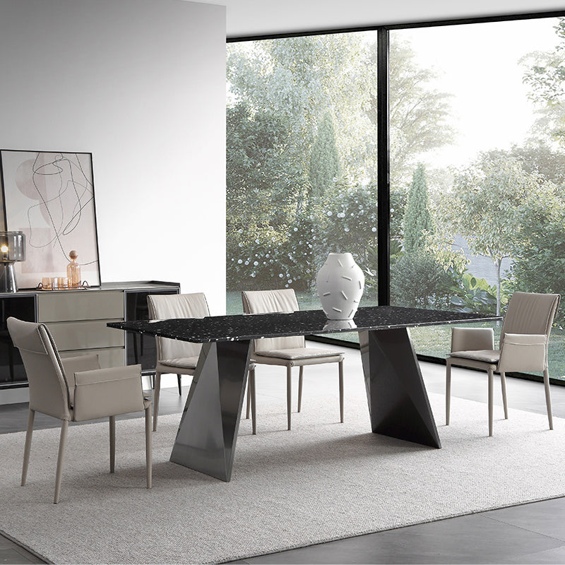 Black Stone Dining Table Set 1/2/4/5/7 Pieces Metal Modern Dinette Set