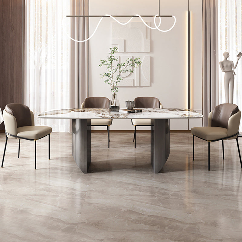 Metal Dinette Set with Padded Chairs 1/2/5/6/7 Pieces Glam Stone Dining Table Set