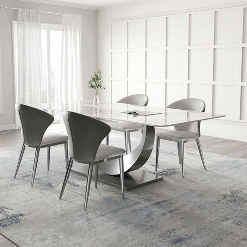 White Dining Table Set with Silver Metal Base 1/3/4/5/8 Pieces Glam Dinette Set for Home