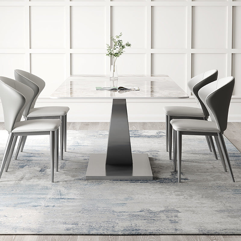 Contemporary Style 1/3/4/5/6/7/8 Pieces Dining Set Stone Rectangle Furniture in White