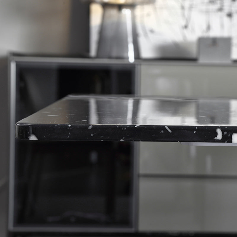 Black Stone Dining Table Set with Solid Back Chairs 1/2/4/5/7 Pcs Modern Dinette Set