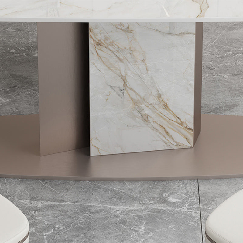 White Stone Glam Dinette Table Set with Leather Chairs 1/4/5/6/7 Pcs Dining Set for Home