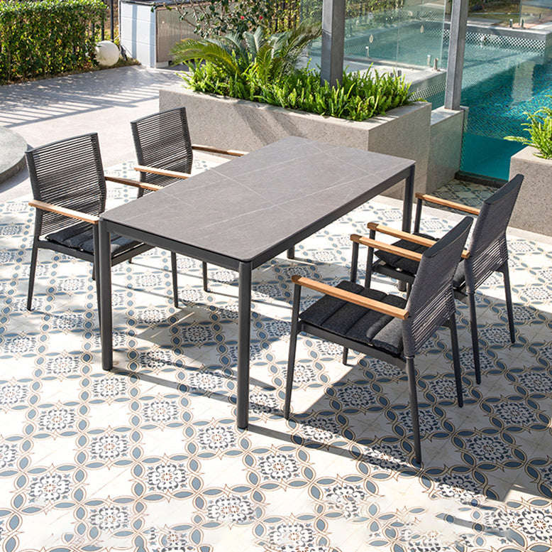 Modern Style 1/2/5 Pieces Metal Dining Set Stone Table Set for Outdoor