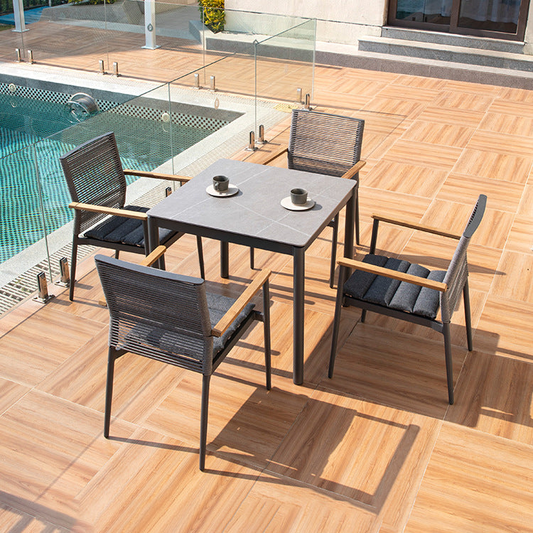 Modern Style 1/2/5 Pieces Metal Dining Set Stone Table Set for Outdoor