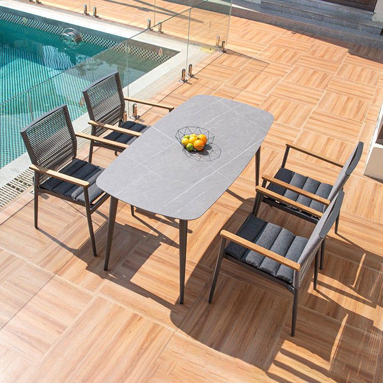Modern Style 1/2/5 Pieces Metal Dining Set Stone Table Set for Outdoor