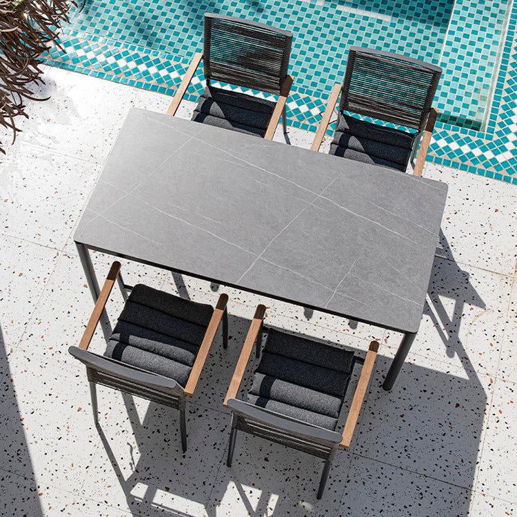 Modern Style 1/2/5 Pieces Metal Dining Set Stone Table Set for Outdoor