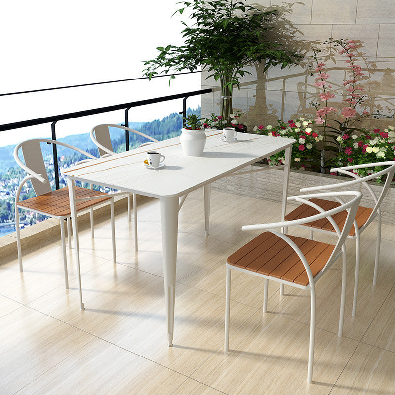 Modern 1/5/7 Pieces Metal Dining Set Stone Table Set for Outdoor