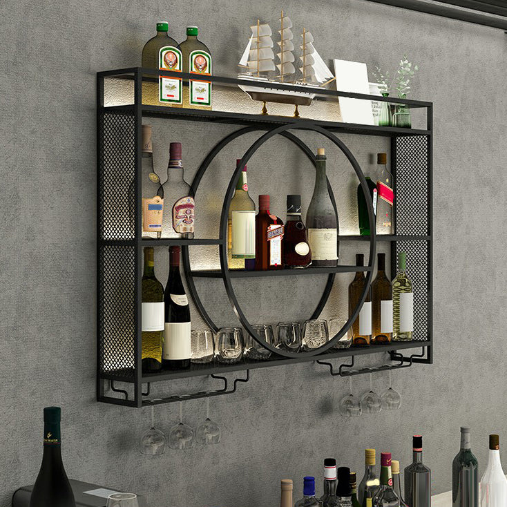 Modern Wall Mounted Wine Rack Metal Wine Bottle & Glass Rack without Light