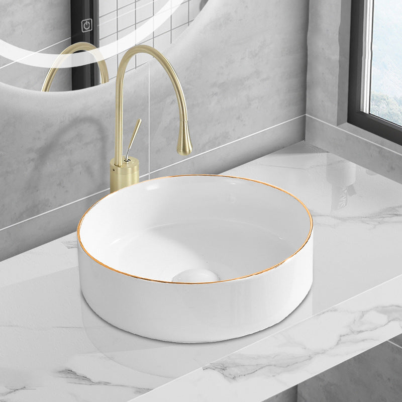 Modern Vessel Lavatory Sink Porcelain Oval Shut-Off Valve Included Vessel