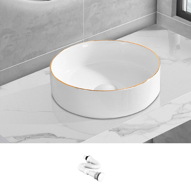 Modern Vessel Lavatory Sink Porcelain Oval Shut-Off Valve Included Vessel