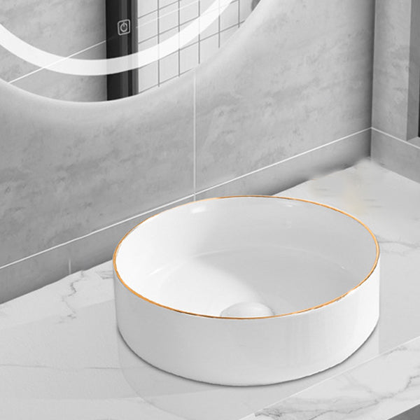 Modern Vessel Lavatory Sink Porcelain Oval Shut-Off Valve Included Vessel