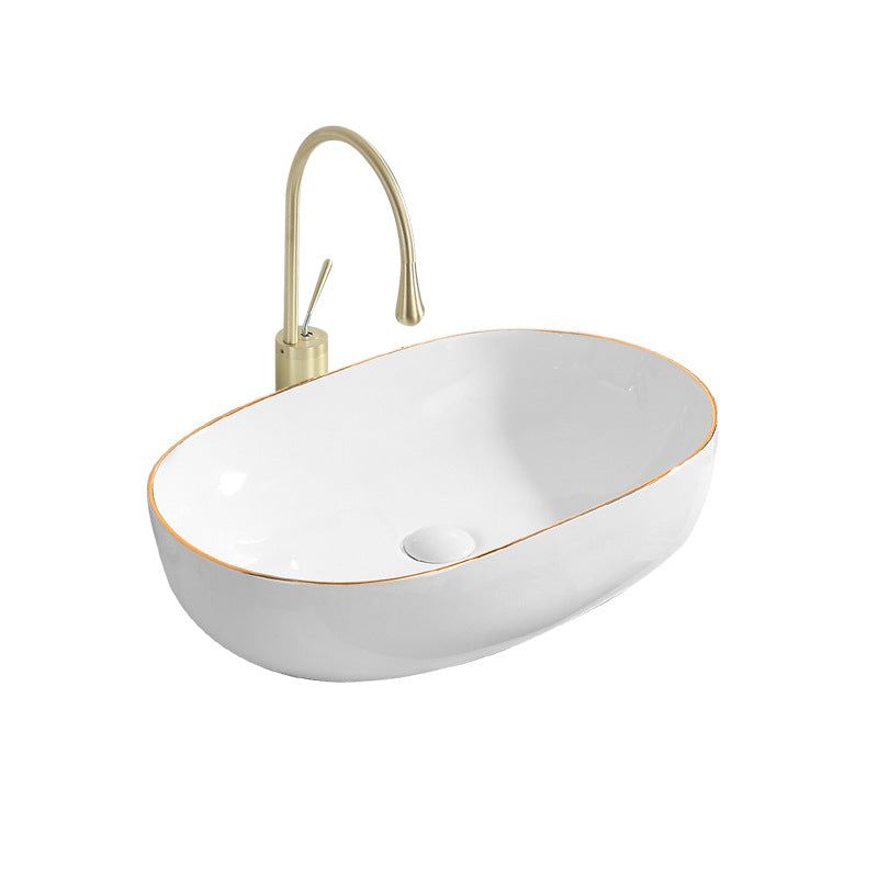 Modern Vessel Lavatory Sink Porcelain Oval Shut-Off Valve Included Vessel