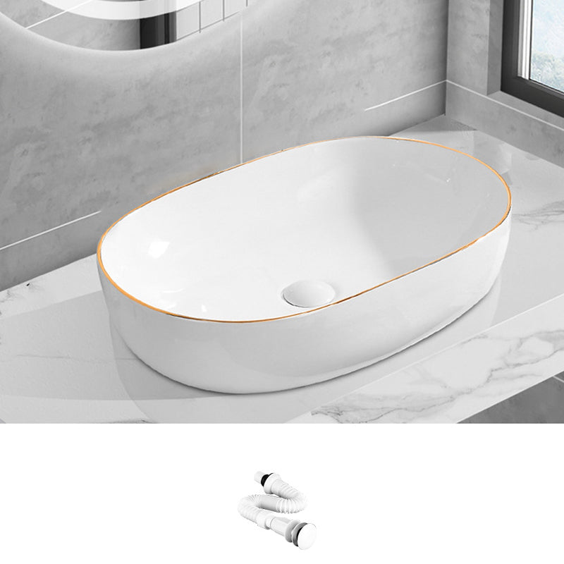 Modern Vessel Lavatory Sink Porcelain Oval Shut-Off Valve Included Vessel