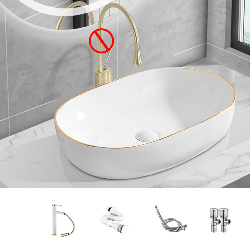 Modern Vessel Lavatory Sink Porcelain Oval Shut-Off Valve Included Vessel