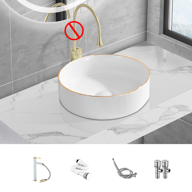 Modern Vessel Lavatory Sink Porcelain Oval Shut-Off Valve Included Vessel