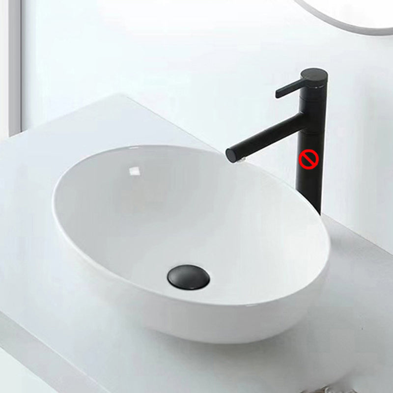 Modern Vessel Bathroom Sink Oval Porcelain with Pop-Up Drain Vessel