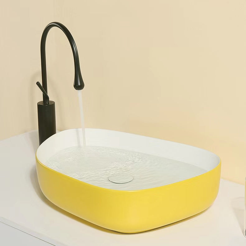 Contemporary Bathroom Sink Porcelain Specialty Vessel Bathroom Sink with Pop-Up Drain