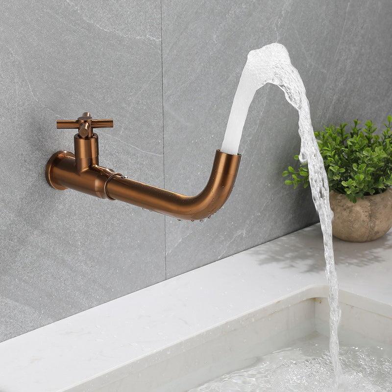 Contemporary Vessel Faucet Stainless Steel Cross Handles Wall Mounted Bathroom Faucet