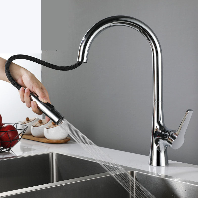 Contemporary Single Handle Standard Kitchen Faucet Pull Down 1-Hold Faucet