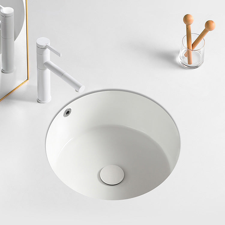 Contemporary Bathroom Sink Porcelain Round Undermount Bathroom Sink with Pop-Up Drain