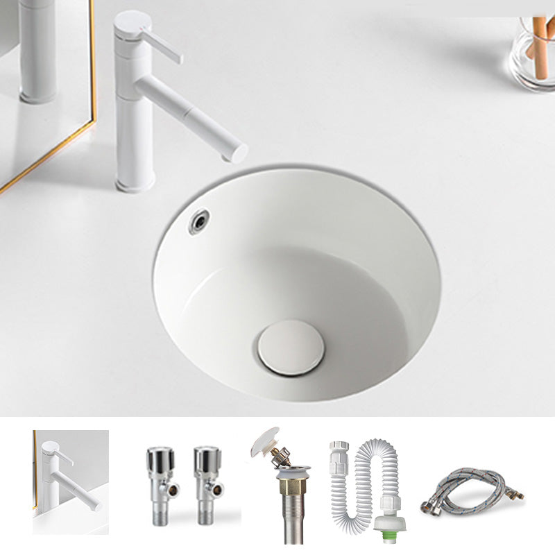 Contemporary Bathroom Sink Porcelain Round Undermount Bathroom Sink with Pop-Up Drain