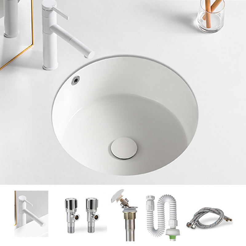 Contemporary Bathroom Sink Porcelain Round Undermount Bathroom Sink with Pop-Up Drain