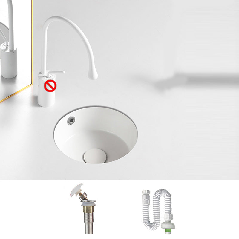 Contemporary Bathroom Sink Porcelain Round Undermount Bathroom Sink with Pop-Up Drain