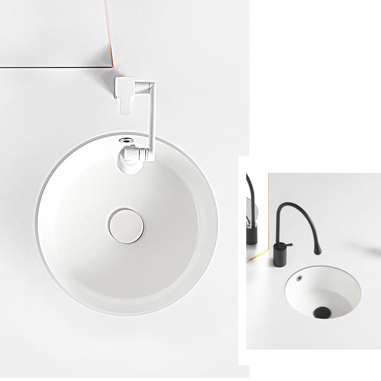 Contemporary Bathroom Sink Porcelain Round Undermount Bathroom Sink with Pop-Up Drain