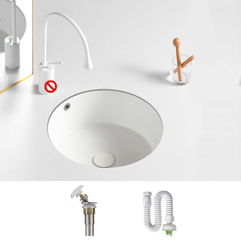 Contemporary Bathroom Sink Porcelain Round Undermount Bathroom Sink with Pop-Up Drain