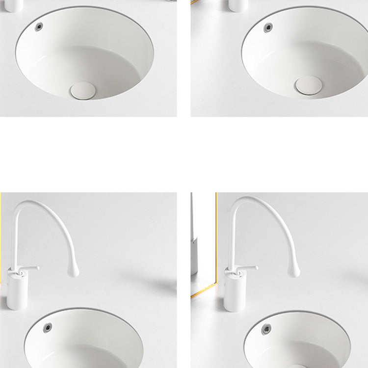 Contemporary Bathroom Sink Porcelain Round Undermount Bathroom Sink with Pop-Up Drain