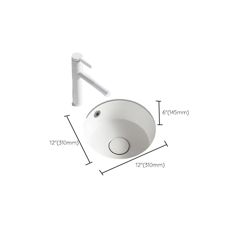 Contemporary Bathroom Sink Porcelain Round Undermount Bathroom Sink with Pop-Up Drain