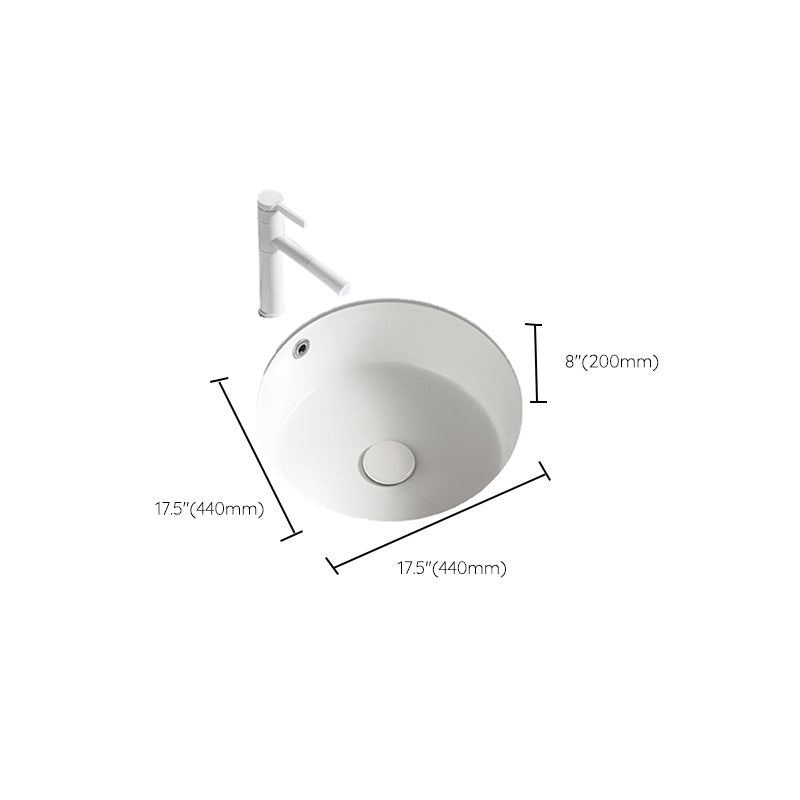 Contemporary Bathroom Sink Porcelain Round Undermount Bathroom Sink with Pop-Up Drain